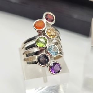🙏7 stone sterling silver 925 chakra ring